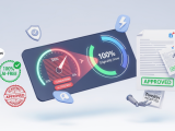 A modern holographic interface shows a document being scanned, transforming from red 'Plagiarism' highlights to a green 'Approved' stamp. A gauge shows the plagiarism score dropping to 0%, next to a 100% Originality circle graph, promoting guaranteed plagiarism and AI removal services accepted by Turnitin.