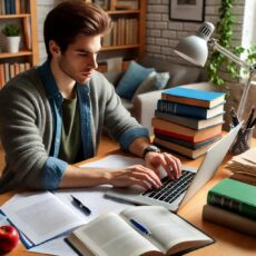 Student working on thesis paper with professional writing service assistance