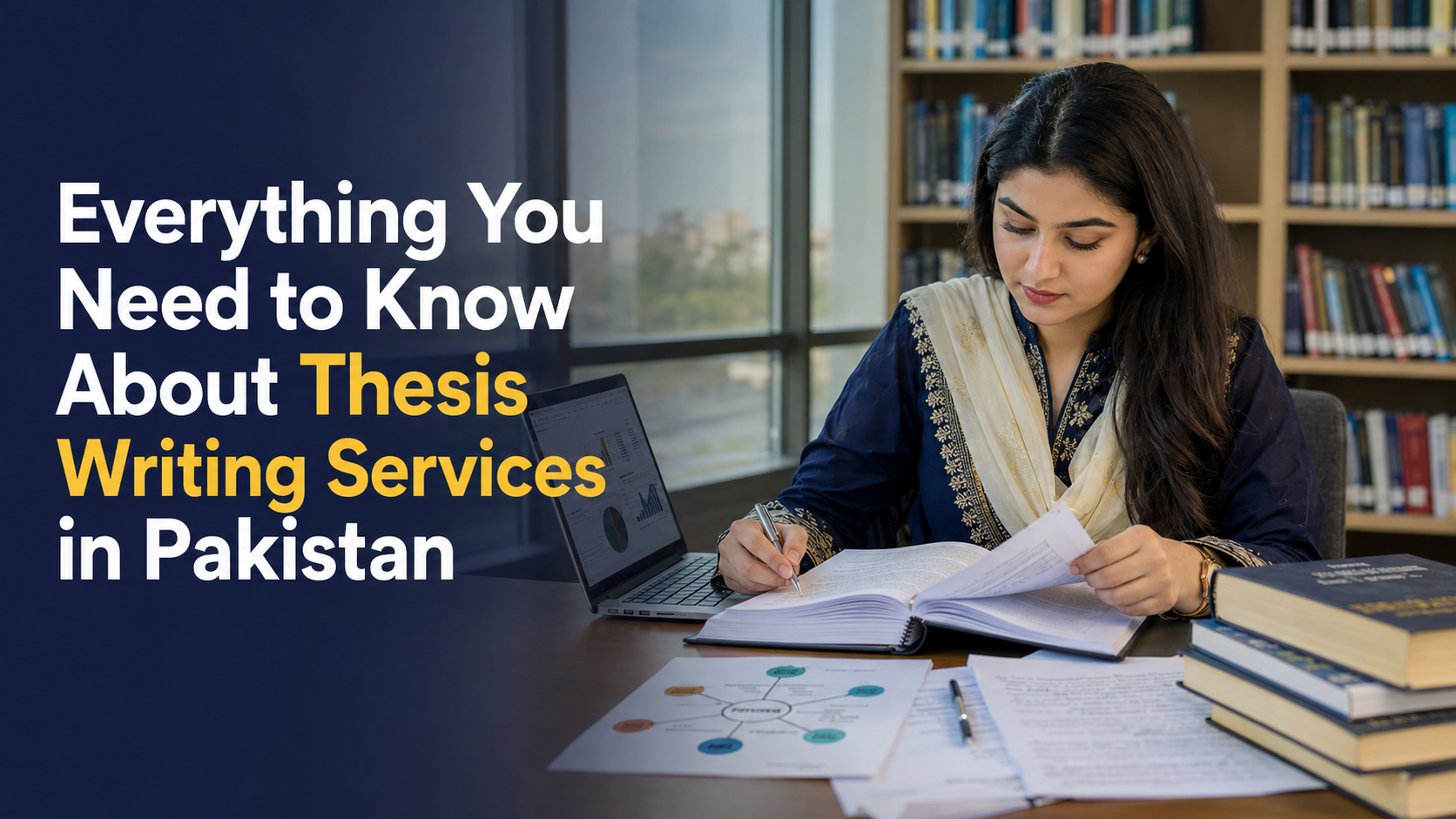 Pakistani university student reviewing thesis research for a guide about thesis writing services in Pakistan