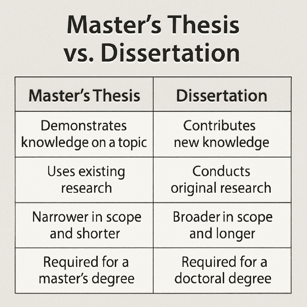 Comparison chart between master thesis and dissertation