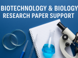 Professional biotechnology laboratory with scientist analyzing samples, DNA helix visuals, and molecular structures representing biotechnology and biology research paper support by Qundeel.com