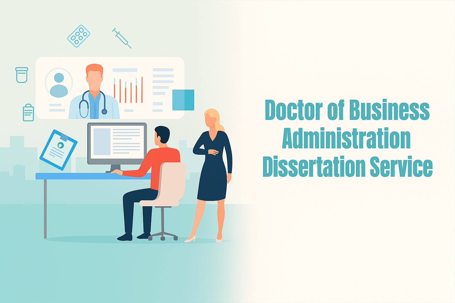 Doctor of Business Administration Dissertation Service by Qundeel.com – professional PhD mentors and business professionals collaborating in a modern workspace, symbolizing expert DBA dissertation writing and global academic support