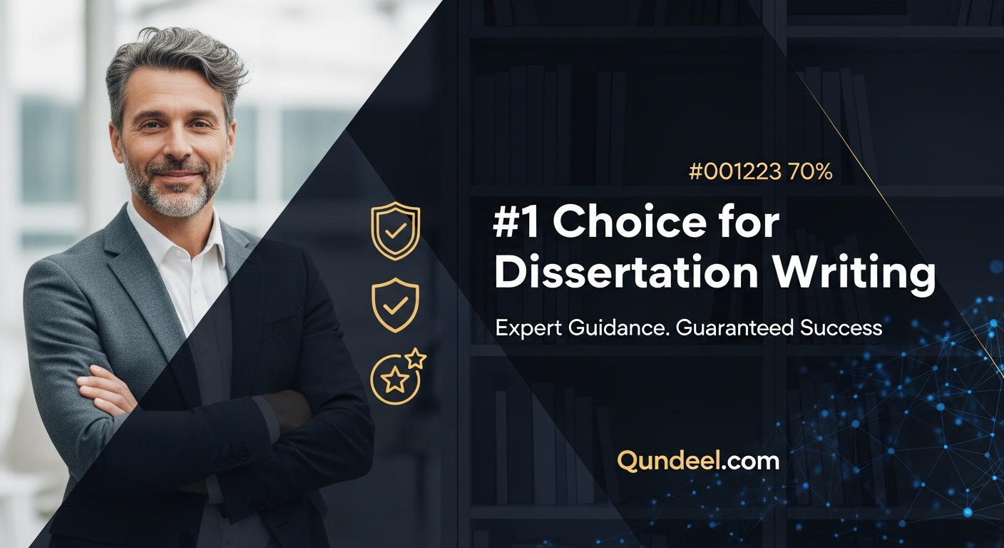 A professional academic consultant from Qundeel.com, the premier choice for dissertation writing services, stands confidently next to the text "#1 Choice for Dissertation Writing