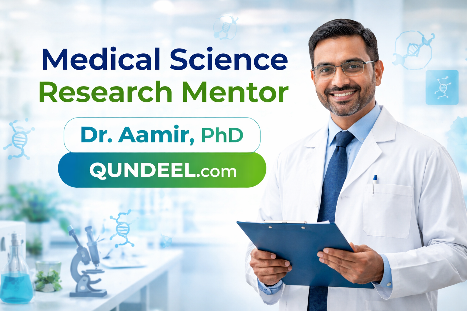 Medical Science Research Mentor Dr. Aamir PhD at Qundeel.com providing PhD and MPhil medical research mentorship